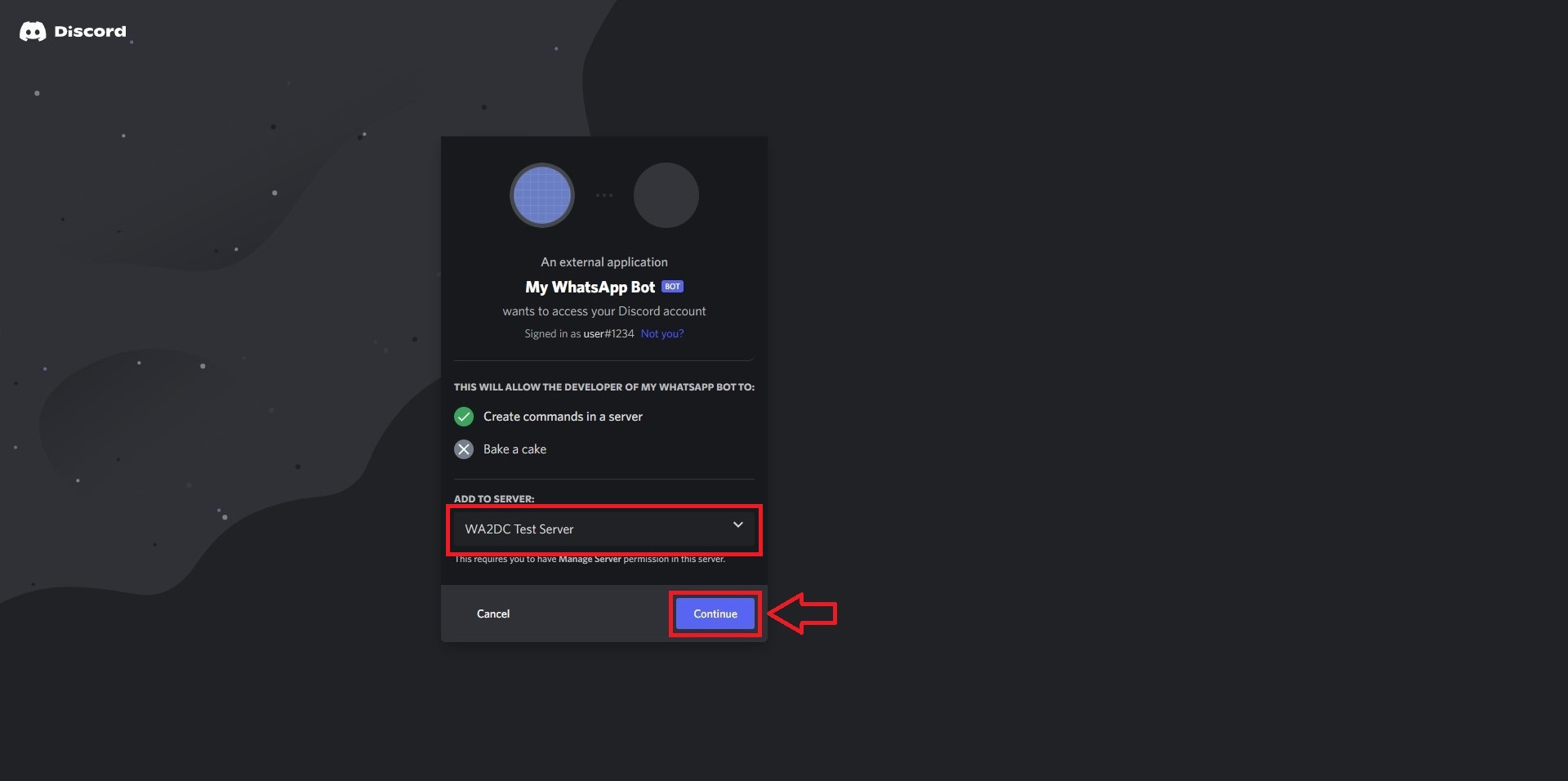 Historical Discord server authorization screen