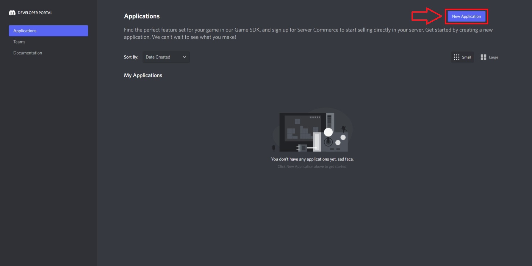 Historical 2022 New Application button